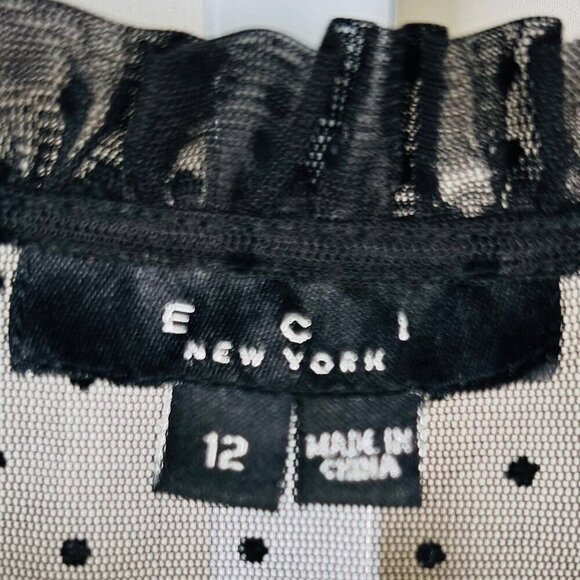 ECI New York Size 12 Polka Dot Sheer Blouse Top Puff Sleeve Office Brunch - Picture 7 of 9